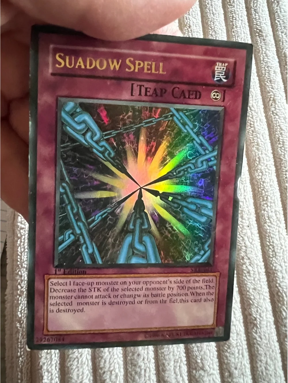 super rare Holo first edition Yu-Gi-Oh! card Suadow Shadow Spell MISSPELLING